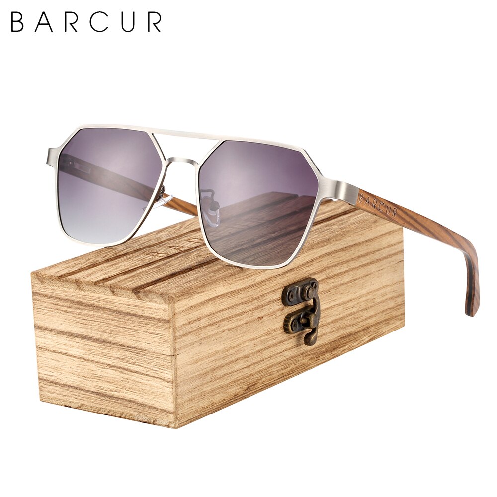BARCUR Polarized Brand Design Zebra Wood Temple Women Sunglasses Hexagon Metal Frame Men Glasses UV400 Free Wood Case - KiwisLove