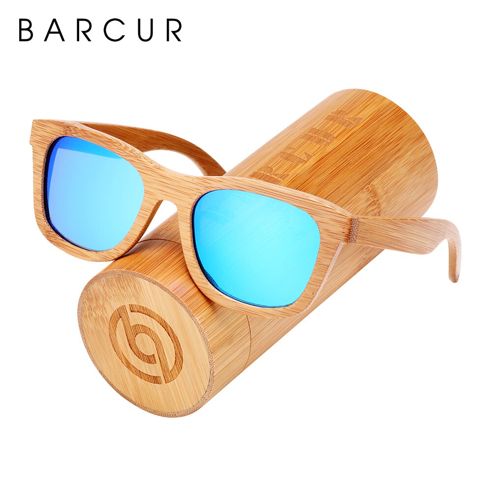 BARCUR Retro Square Men Sun Glasses Women Polarized Sunglasses Natural Bamboo Handmade Wood Sunglasses Beach Wooden UV400 - KiwisLove