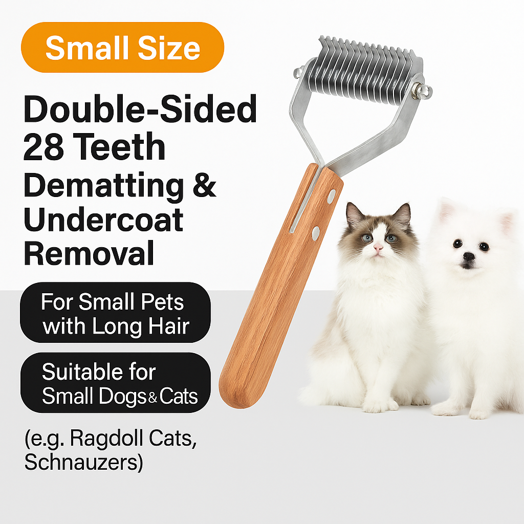 Dog Brush Dematting Comb – 28 Teeth Wooden Handle for Small to Medium Dogs and Cats