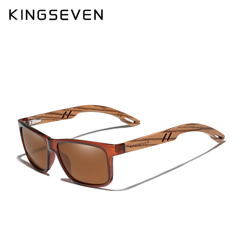KINGSEVEN 2019 Polarized Square Sunglasses Men Women Zebra Wooden Frame Mirror Flat Lens Driving UV400 Eyewear - KiwisLove