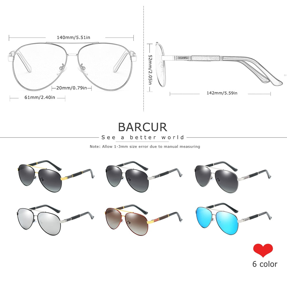 BARCUR Pilot Sunglasses Male Polarized Sun Glasses Men Sports Eyewear Lunette De Soleil Homme - KiwisLove
