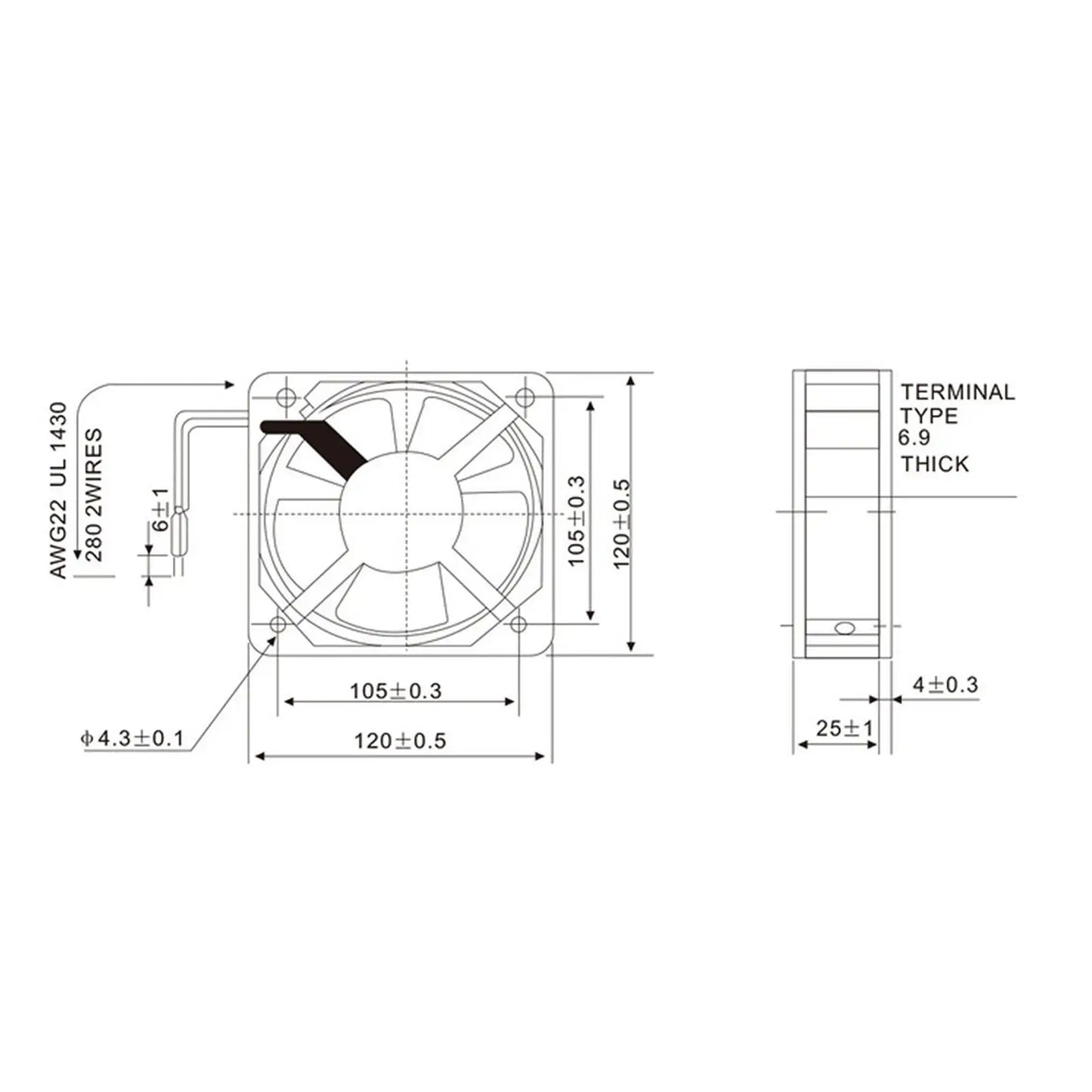 220V AC 120x120x25mm Axial Radiator Fan 61CFM 2100RPM Ball Bearing High Speed - KiwisLove