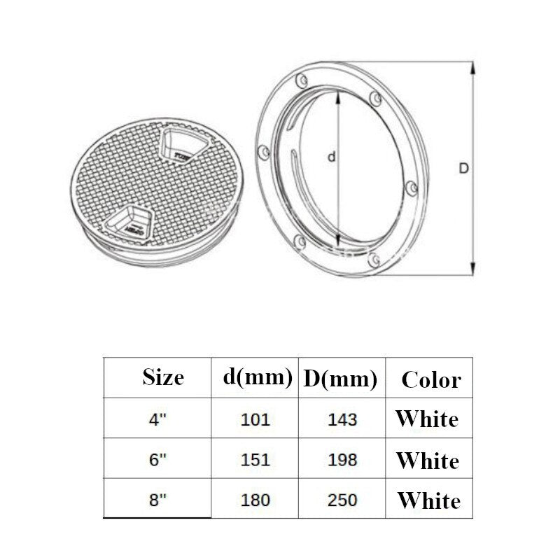 4" 6" 8" ABS Plastic Round Hatch Cover Deck Plate Non Slip Deck Inspection Plate for Marine RV yacht Boat Accessories White - KiwisLove