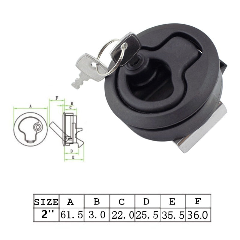 6/4/2PCS Marine Boat Round Deck Lock With Key Black Plastic Flush Pull Slam Latches Lift Ring Handle for Yacht RV Deck Hatches - KiwisLove