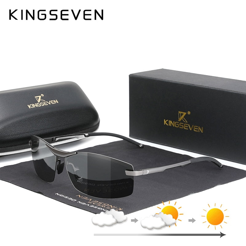 KINGSEVEN Updated Aluminum Photochromc Sunglasses Men Polarized Driving Chameleon Glasses Male Change Color Sun Glasses Eyewear - KiwisLove