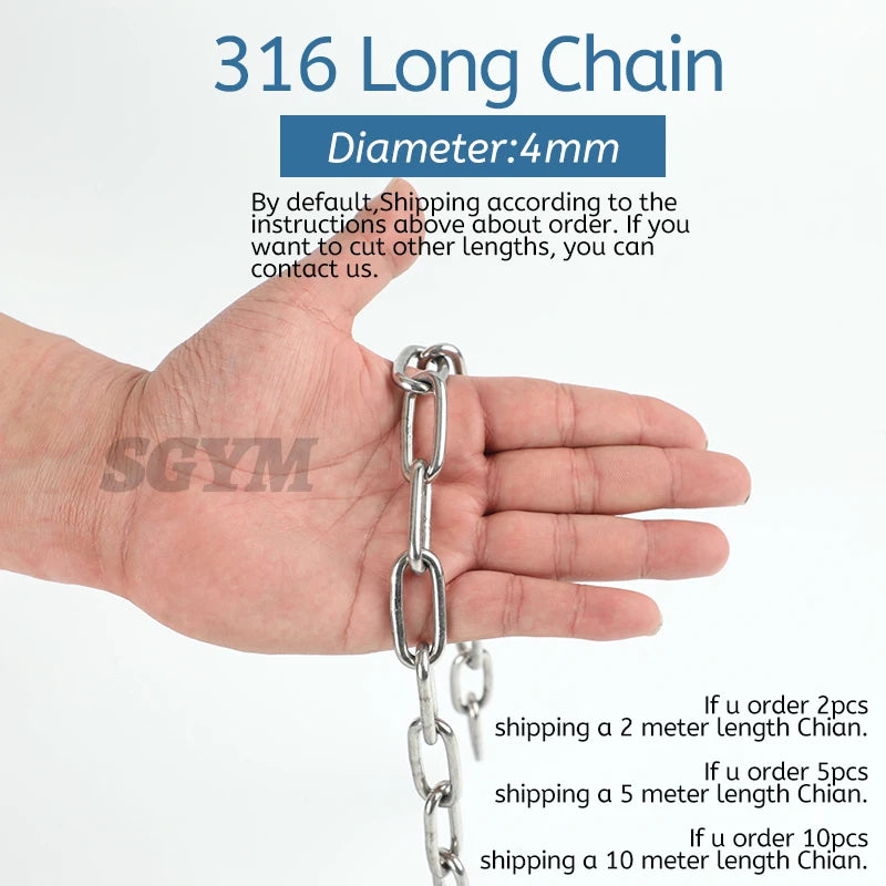 1.2-8MM Diameter Highly Polished Welded Marine 316 Stainless Steel Long Link Chain for Lifting Binding Pet clothes line