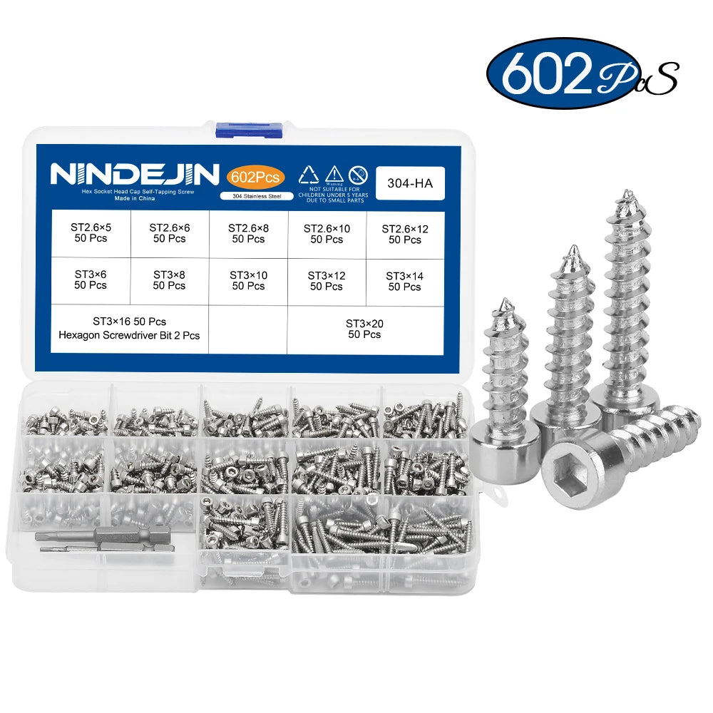 372pcs m2.6 m3 m3.5 m4 hex socket cap head self tapping screw set stainless steel hexagon socket tapping screw assorted kit