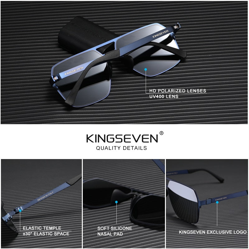 KINGSEVEN 2023 New Driving Men's Polarized Sunglasses Ultra Thin Temples Pilot Sun Glasses For Men UV400 Retro Eyewear - KiwisLove