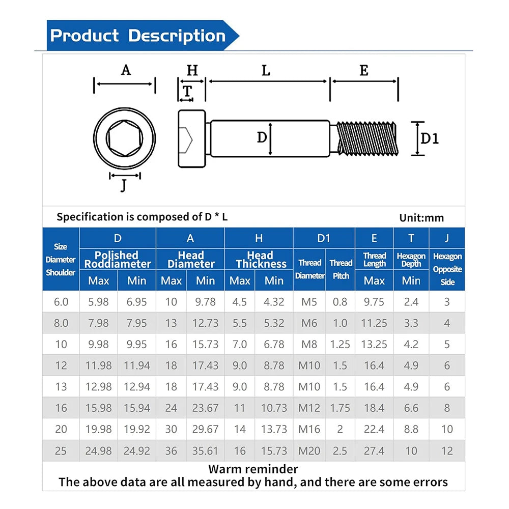 1-5pcs Hex Socket Shoulder Screw M5 M6 M8 M10 M12 M16 12.9 Grade High Strength Steel Shoulder Bolt Roller Bearing Screw