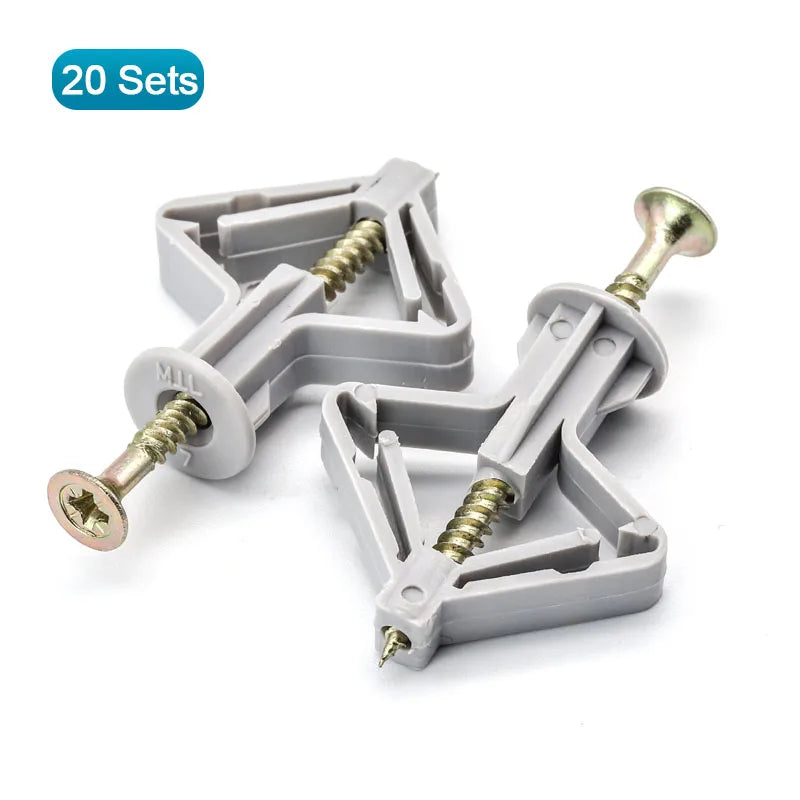 NINDEJIN 20pcs/ set Hollow wall Plastic Anchor with Self-tappping Screw Drywall Anchor Kit for Gypsum Board Fiberboard