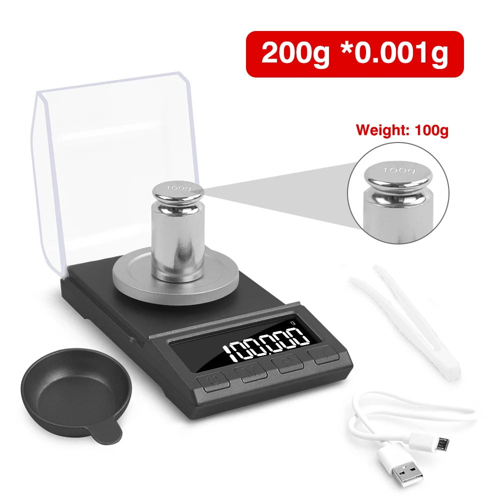 NEWACALOX 0.001g Precision Digital Jewelry Scale 50g/100g/200g USB Powered Electronic Weighing Scale LCD Mini Lab Balance 0.001g - KiwisLove