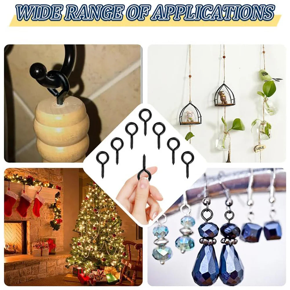 5-50pcs Screw Eye Hooks Heavy Duty 12# 14# 16# Black Zinc Plated 1#-5# Metal Small Eyelet Screws for hanging lights DIY Jewelry - KiwisLove