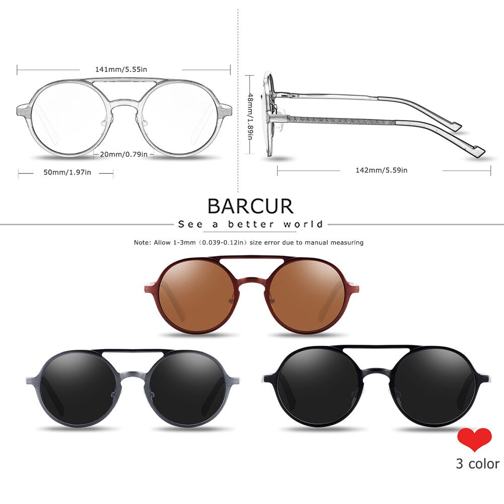 BARCUR Steampunk Polarized Sunglasses Men Light Weight Retro Vintage Women Sun Glasses for Men - KiwisLove