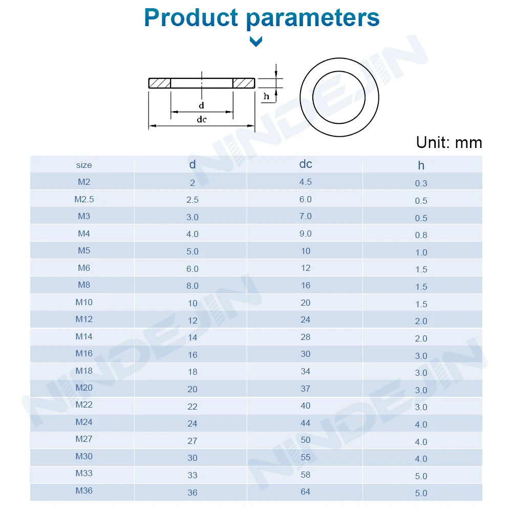 NINDEJIN Black 304 Stainless Steel Flat Washers M1.6 M2 M2.5 M3 M4 M5 M6 M8 M10 Plain Washers Gasket Ring GB98 - KiwisLove