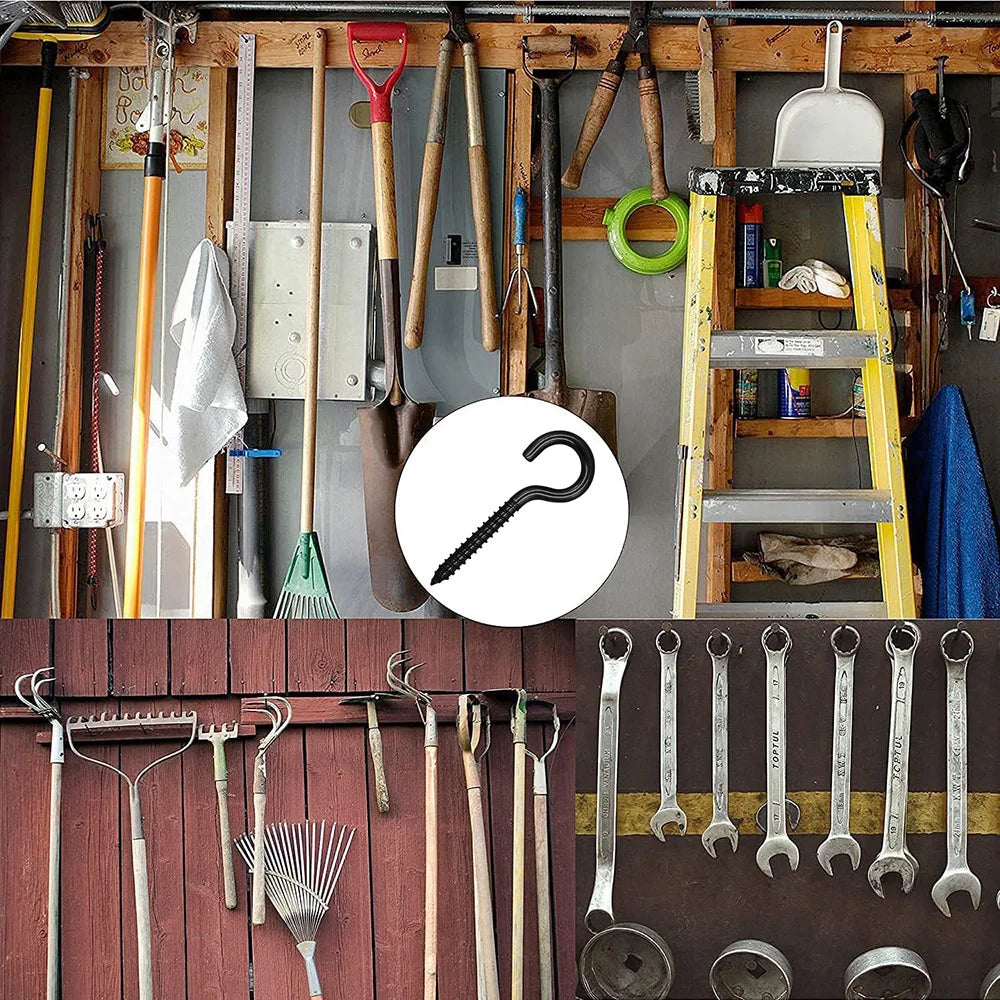 NINDEJIN 5-50pcs Screw Hooks Ceiling Cup Hook Black Zinc Plating Steel 1#-16# Screw Eyes for Hanging Lights Plant Hanger - KiwisLove