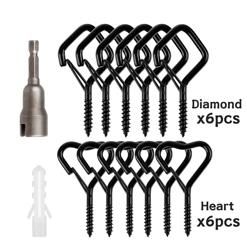 12/20PCS Q-Hanger Screw Black Hooks Ceiling Hooks with Safety Buckle for Plant and Christmas Outdoor String Lights Hooks