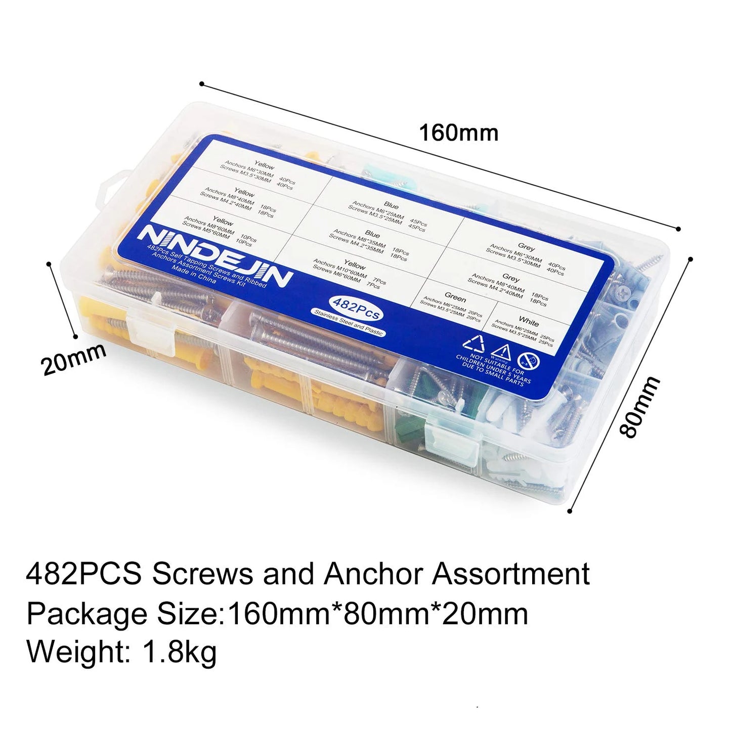 482pcs/set Plastic Expansion Drywall Anchor Set with Self Tapping Screw M3.5 M4.2 M5 M6 Wall Anchor Expansion Tube
