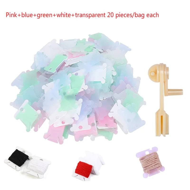Plastic Floss Bobbins with Floss Bobbin Winder Cross-Stitch Card Thread Holder DIY Embroidery Floss Organizer Sewing Accessories