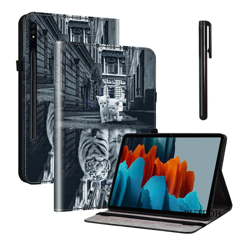 Case for Samsung Galaxy Tab A9+Plus 11 A8 10.5 A7 Lite 8.7 Tablet Cover Tab S6 Lite 10.4 S7 11 S8+S9+FE 12.4 Faux Leather fundas