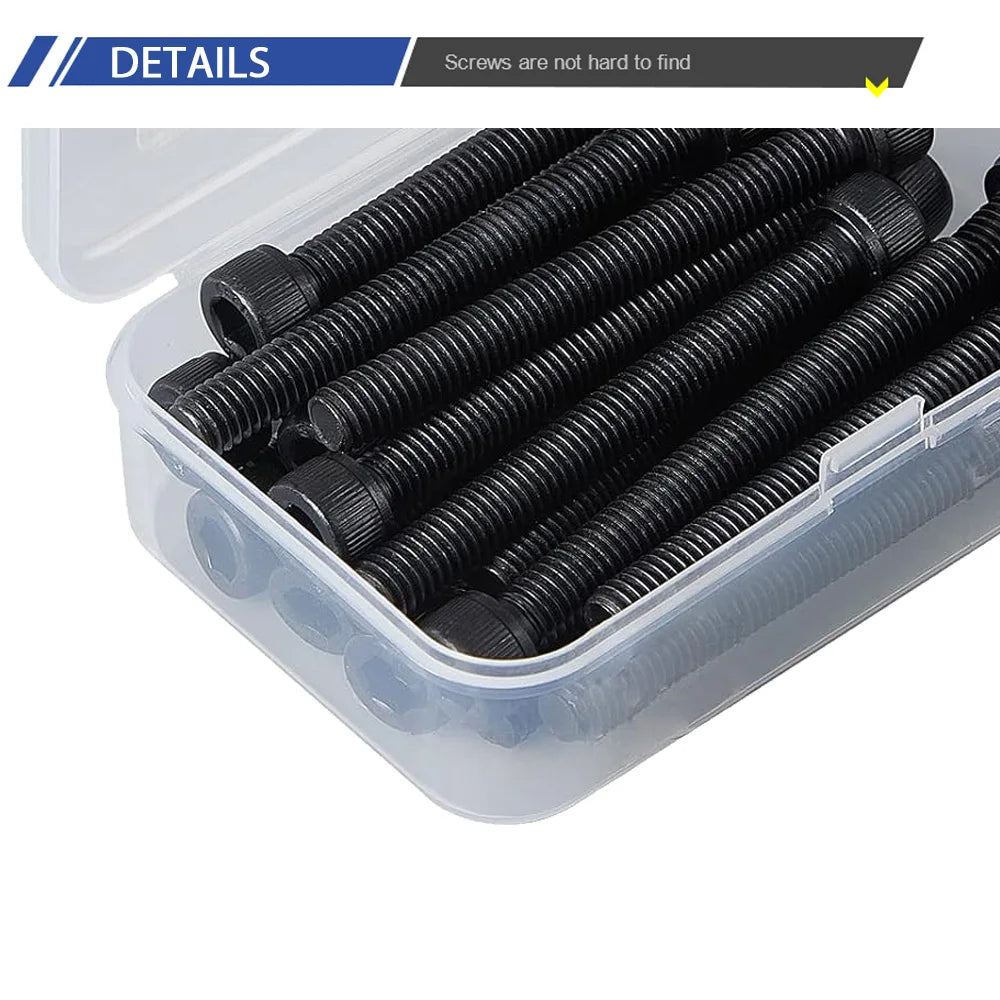 10-50pcs Hexagon Socket Head Cap Screws Bolts 12.9 Grade Carbon Steel M6x8mm,10mm,20mm,30mm,50mm,60mm,100mm Allen Cap Screws