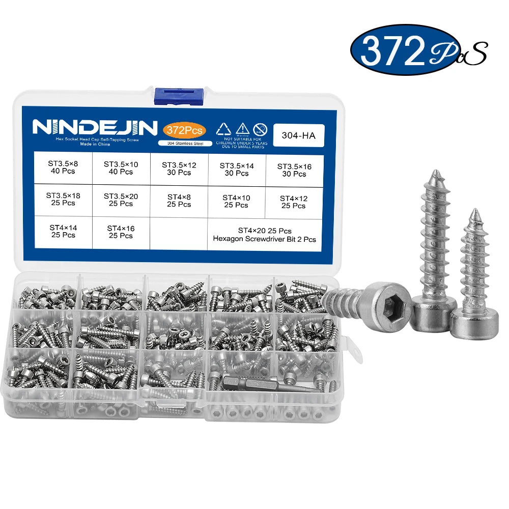 372pcs m2.6 m3 m3.5 m4 hex socket cap head self tapping screw set stainless steel hexagon socket tapping screw assorted kit