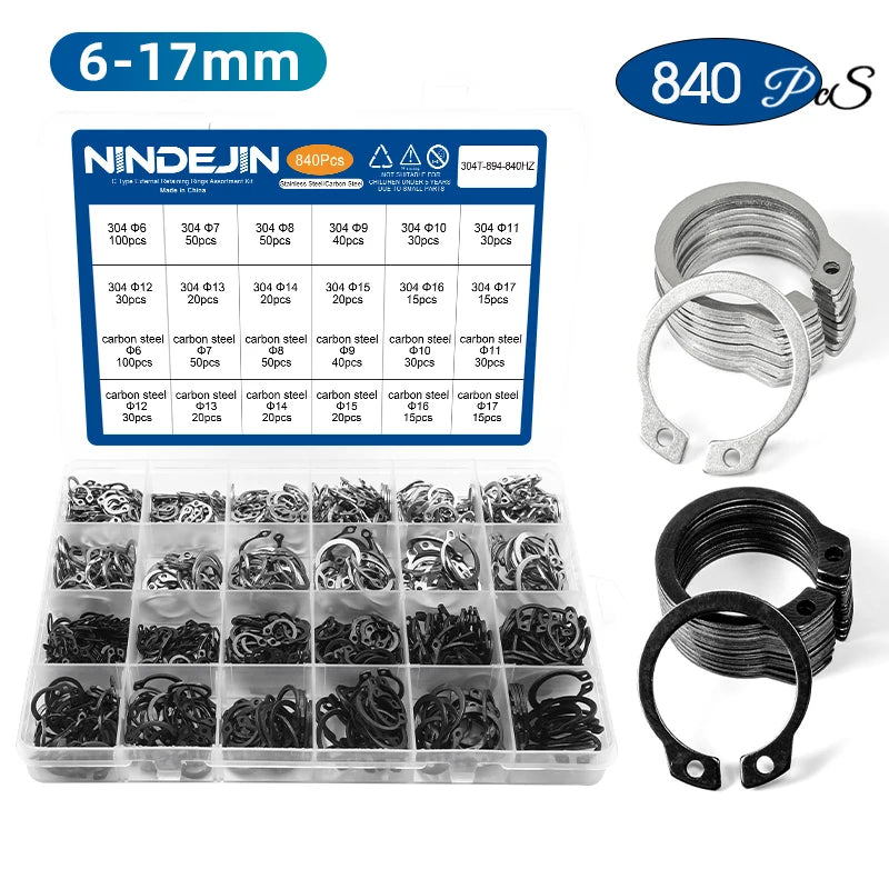 NINDEJIN C clip external circlip snap retaining rings set stainless steel carbon steel 5-28mm circlip set for shaft - KiwisLove