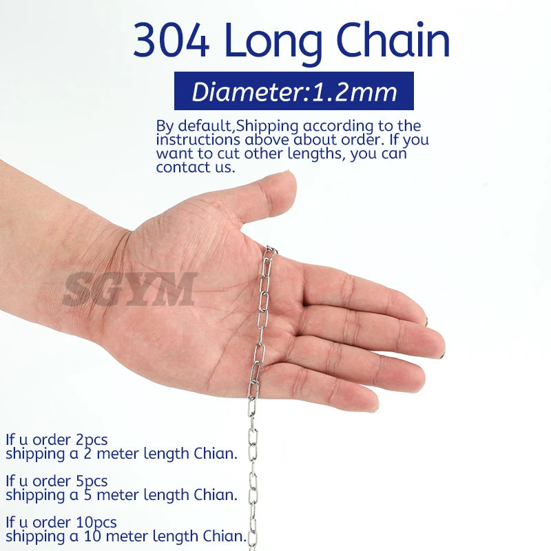 304 Stainless Steel Chain 1.2/3/4/5/6/8mm Diameter Hanging Swing Chain Lifting Pet Industry Welded Binding Chain Clothing Line