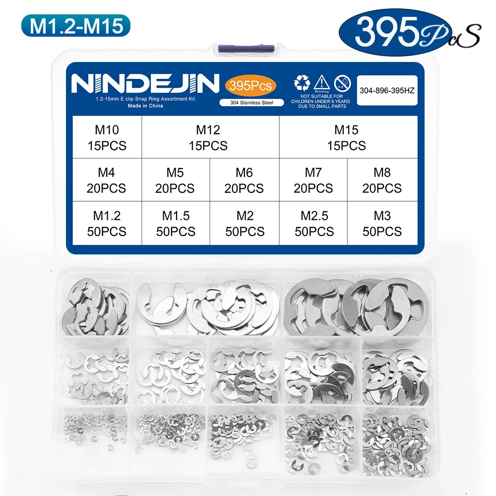 NINDEJIN E Clip Set Circlip Washer Assortment Kit Stainless Steel Carbon Steel 1.2-15mm External Retaining Clip For Shaft - KiwisLove