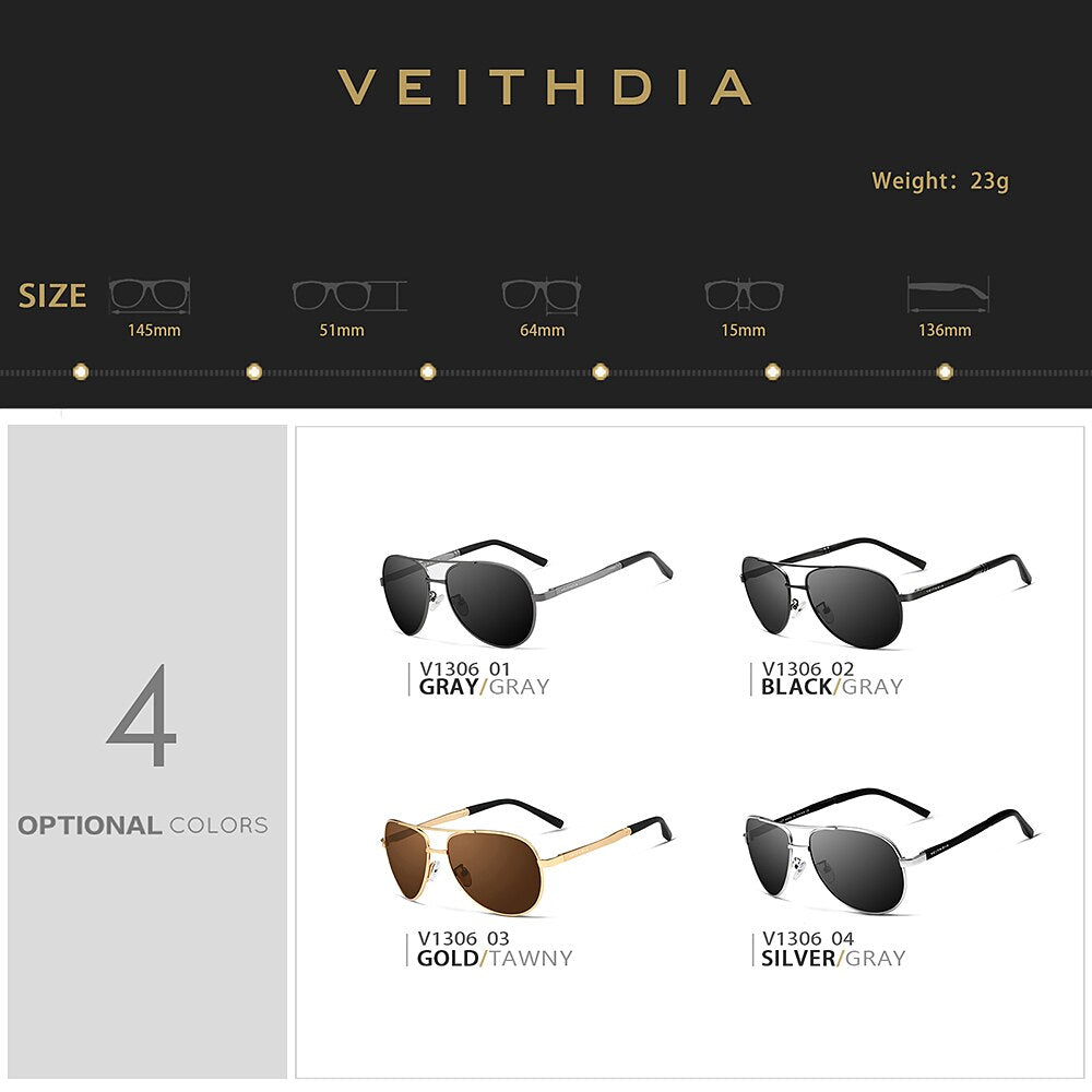 VEITHDIA Polarized UV400 Protection Sunglasses Men's Designer Goggle Fashion Classic Outdoor Driving Sun Glasses For Male VT1306 - KiwisLove