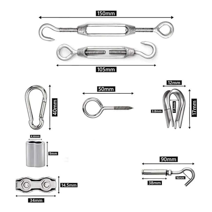 NZ Stock 30M Coated Nylon 2mm Wire Rope Kit Thimble Crimping Turnbucle - KiwisLove