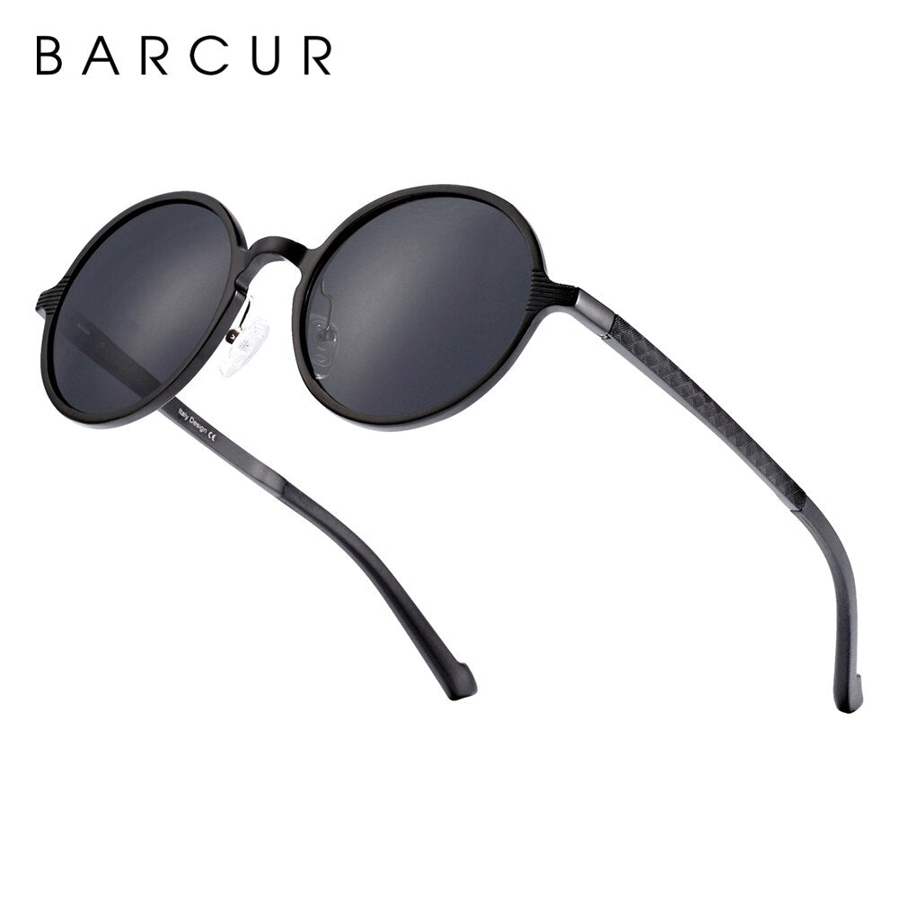 BARCUR Polarized Round Sunglasses Luxury Brand Men Glasses Retro Vintage Women Sun Glasses UV400 Eyewear - KiwisLove