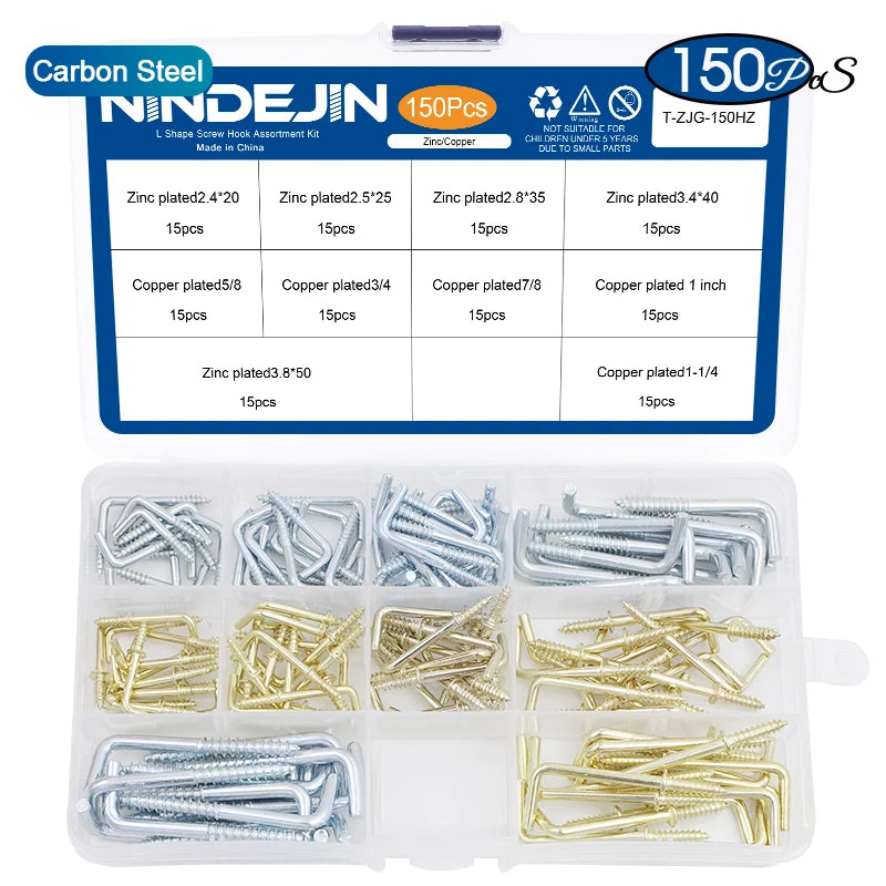 100/118/150/185pcs Wall Hook Screw Hook Set Hanger Screw-in Hook Kit Light Ceiling Kitchen Cup Hook Carbon Steel Screw Eye