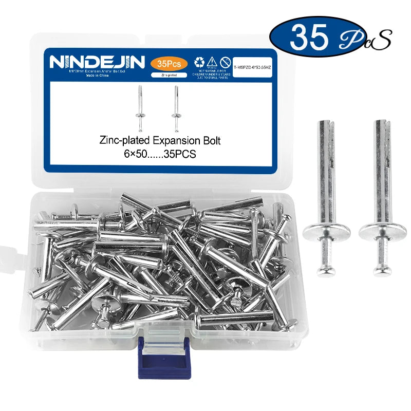 NINDEJIN 35/50pcs Hammer Drive Anchor Set Zinc Alloy Concrete Anchor M6 Nail-in Anchors Screw for Block and Brick