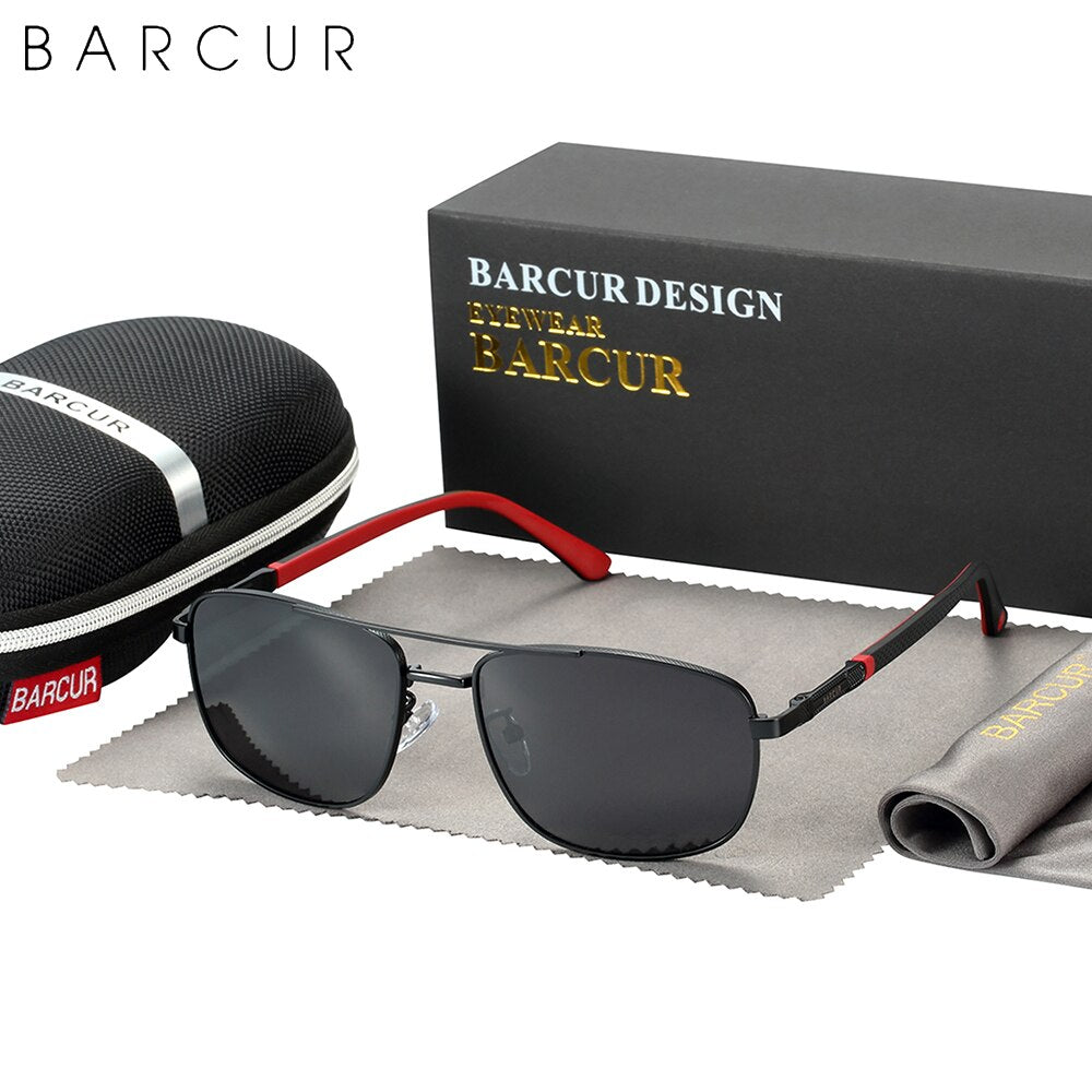 BARCUR Square Retro Sunglasses Stainless Steel Frame Rubber Temple Polarized Men Sun Glasses Driving UV400 Protection - KiwisLove