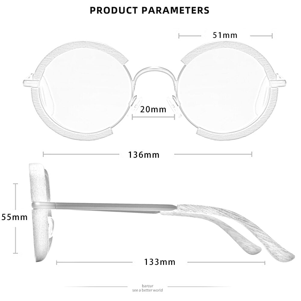 BARCUR Brand Design Retro Hand Made Round Wood Sunglasses Fashion Polarized Women Sun Glasses Men UV400 Protection - KiwisLove