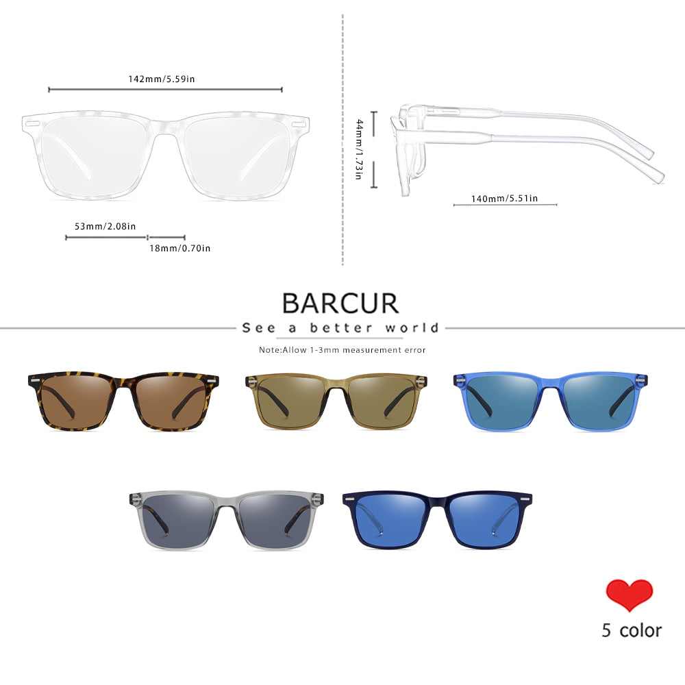 BARCUR Square Style TR90 Men Sunglasses Polarized Comfortable Women Sun Glasses Ladies UV400 Protection - KiwisLove