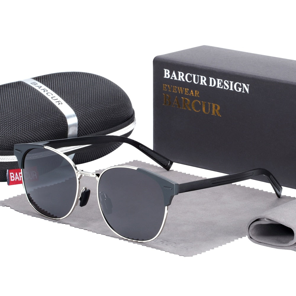 BARCUR Aluminium Magnesium Sunglasses Round Glasses for Men Punk lunette de soleil femme - KiwisLove