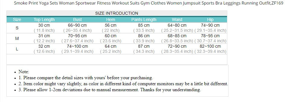 Smoke Print Yoga Sets Woman Sportwear Fitness Workout Suits Gym Clothes Women Jumpsuit Sports Bra Leggings Running Outfit,ZF169 - KiwisLove