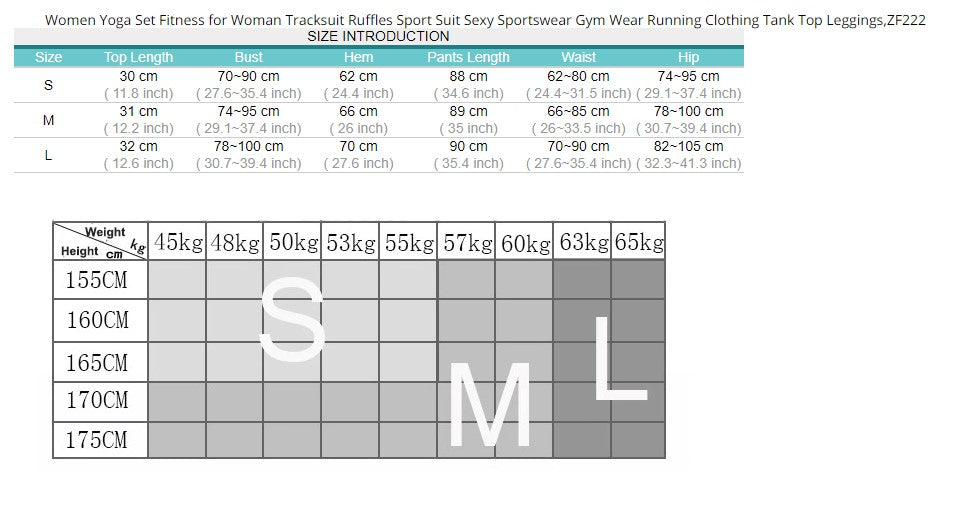 Women Yoga Set Fitness Tracksuit Ruffles Gym Wear Running Tank Top Leggings - KiwisLove