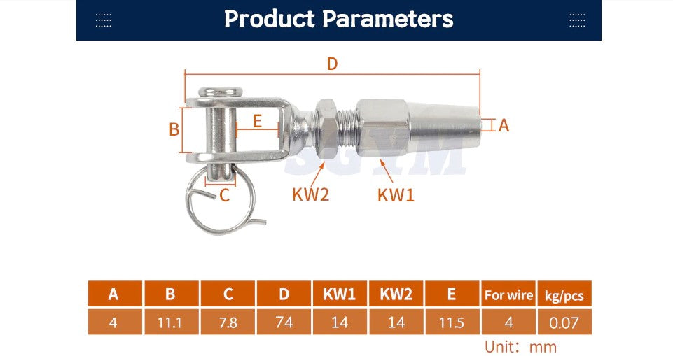 4pcs Swageless Fork Terminal For 4mm 3/16 Wire Rope Railing Rope Fitting - KiwisLove