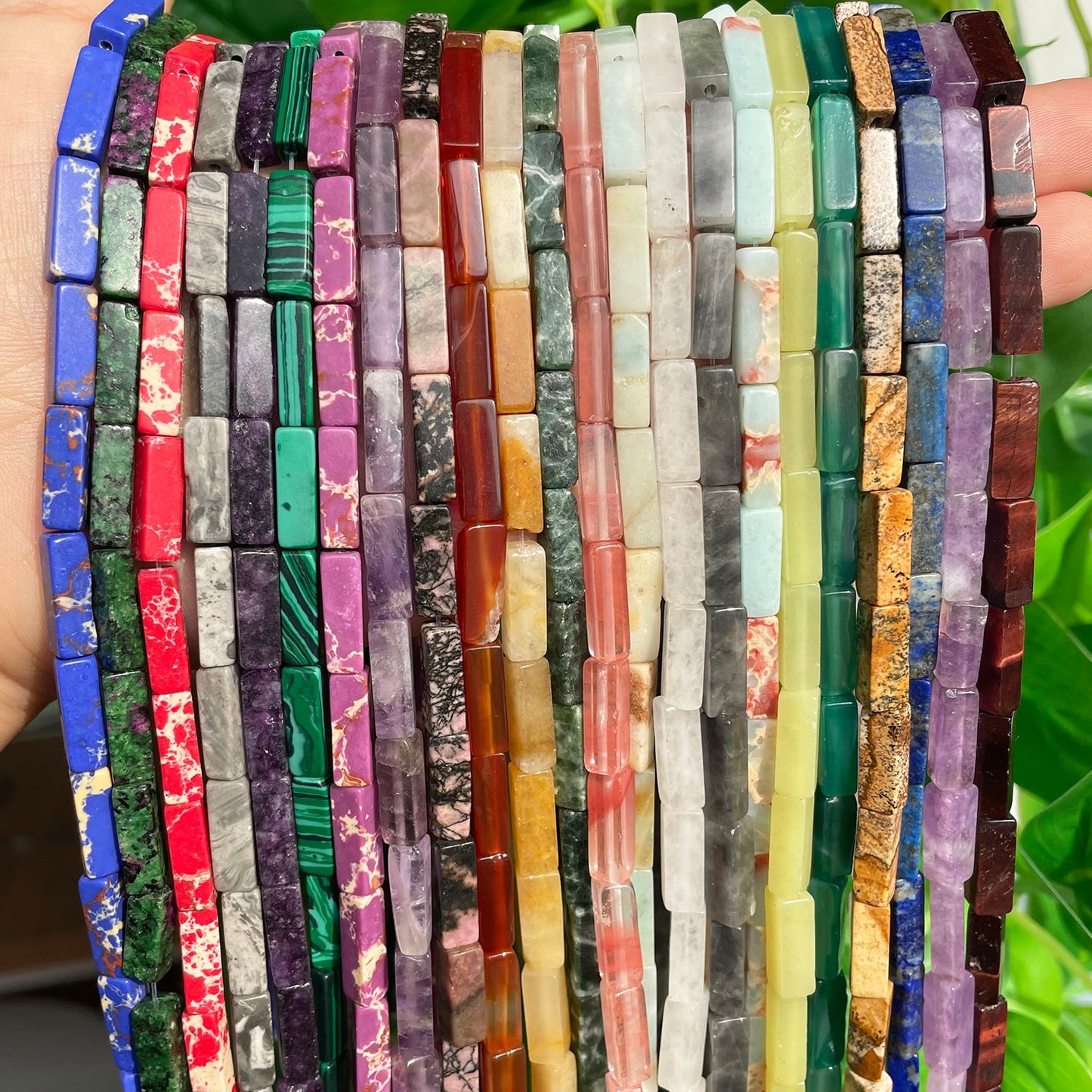 4x13mm Natural Stone Tube Rectangle Sea Sediment Lapis Lazuli Opal Quartz Beads for Jewelry DIY Bracelet Charms Accessories 15'' - KiwisLove