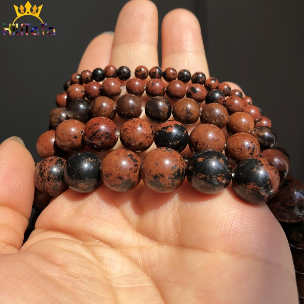 Natural Stone Mahogany Obsidian Round Loose Spacer Beads For Jewelry DIY Making Bracelet Accessories 15'' Strands 4 6 8 10 12mm - KiwisLove