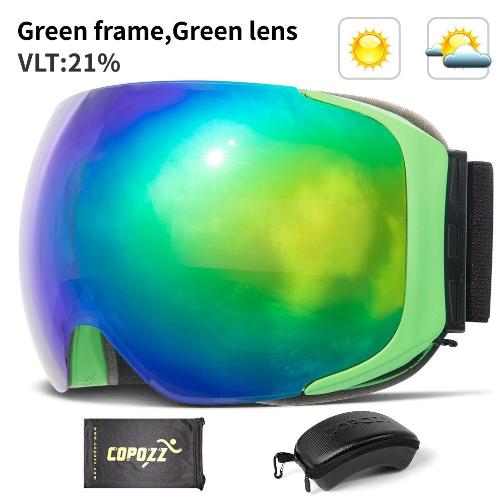 COPOZZ Brand Magnetic Snowboard Ski Goggles with Case 100% Anti-fog UV400 Double lens Protection Men and Women Snow Ski Glasses - KiwisLove
