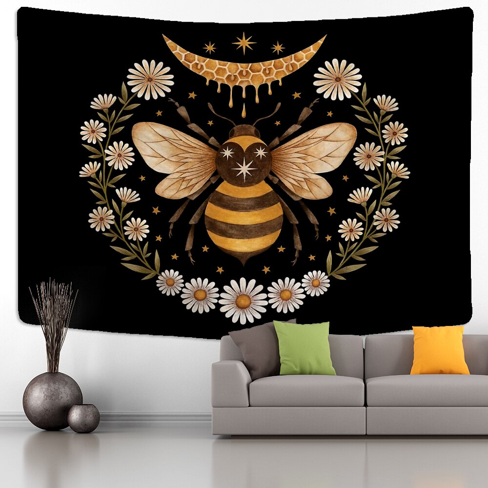 Bee Floral Tapestry Wall Hanging Daisy Bohemian Hippie Witchcraft Plant Bedroom Ins Style Dormitory Home Decor - KiwisLove