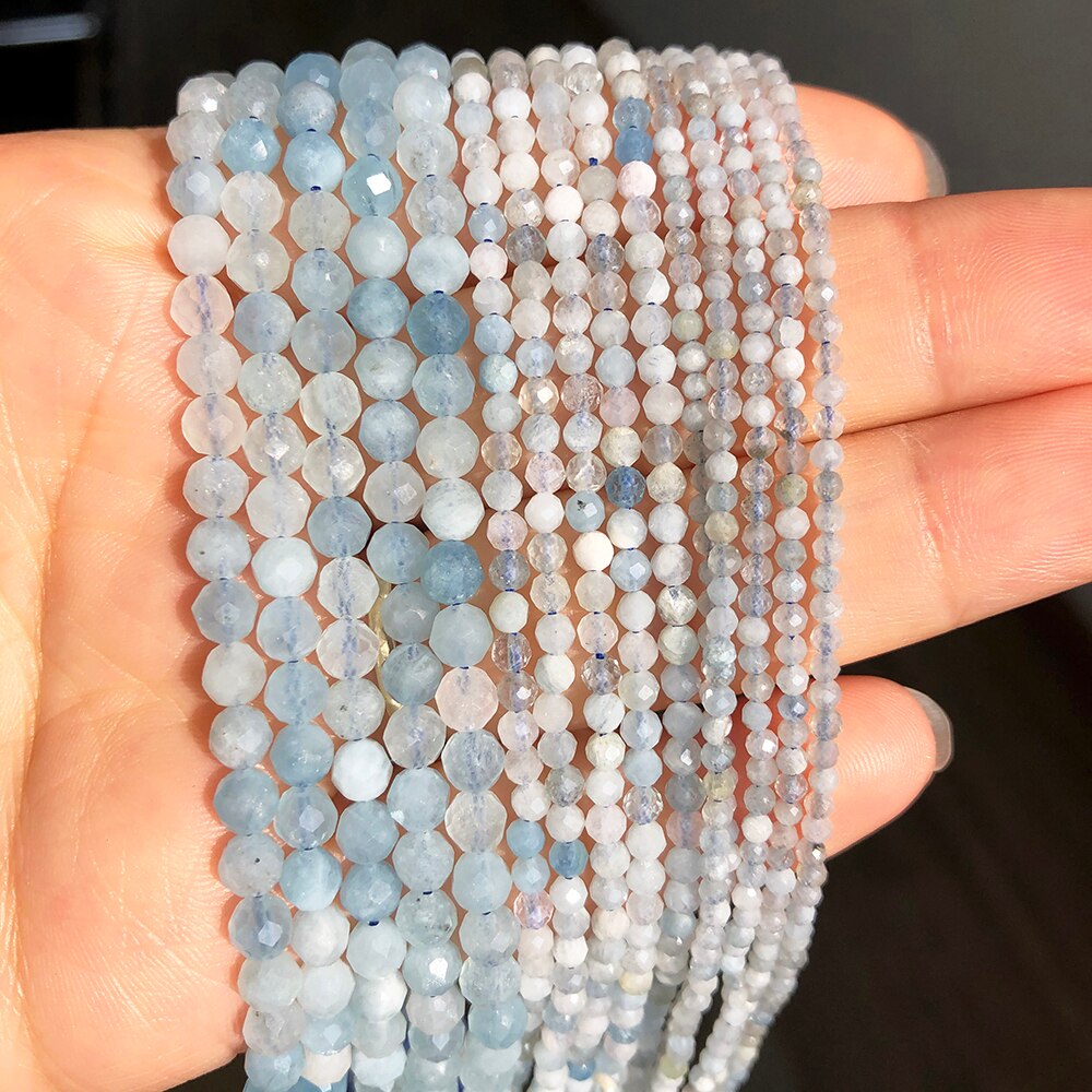 Faceted Blue Aquamarines Stone Beads Natural Loose Gem Beads for Jewelry Making DIY Bracelet Earrings Accessories 15'' 2 3 4mm - KiwisLove