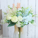 Roses Artificial Flowers White Silk Peony High Quality Sky Blue Bride Bouquet Wedding Decor Fake Flower Home Accessories Craft - KiwisLove