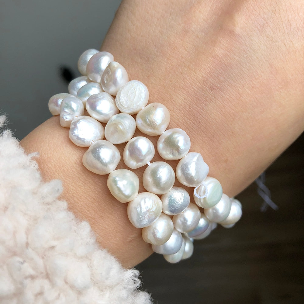 Irregular Round White Cultured Pearls Beads Freshwater Pearls Beads For DIY Women Handmade Bracelet Accessories 15''inches - KiwisLove