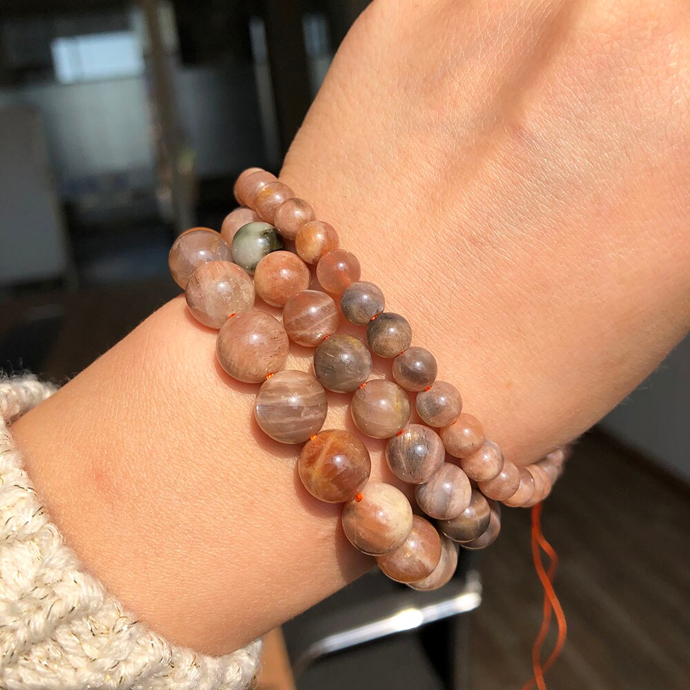 Natural Sunstone Beads Round Gem Loose Spacer Beads for DIY Jewelry Making Bracelet Necklace Accessories 15''Strands 6 8 10mm - KiwisLove