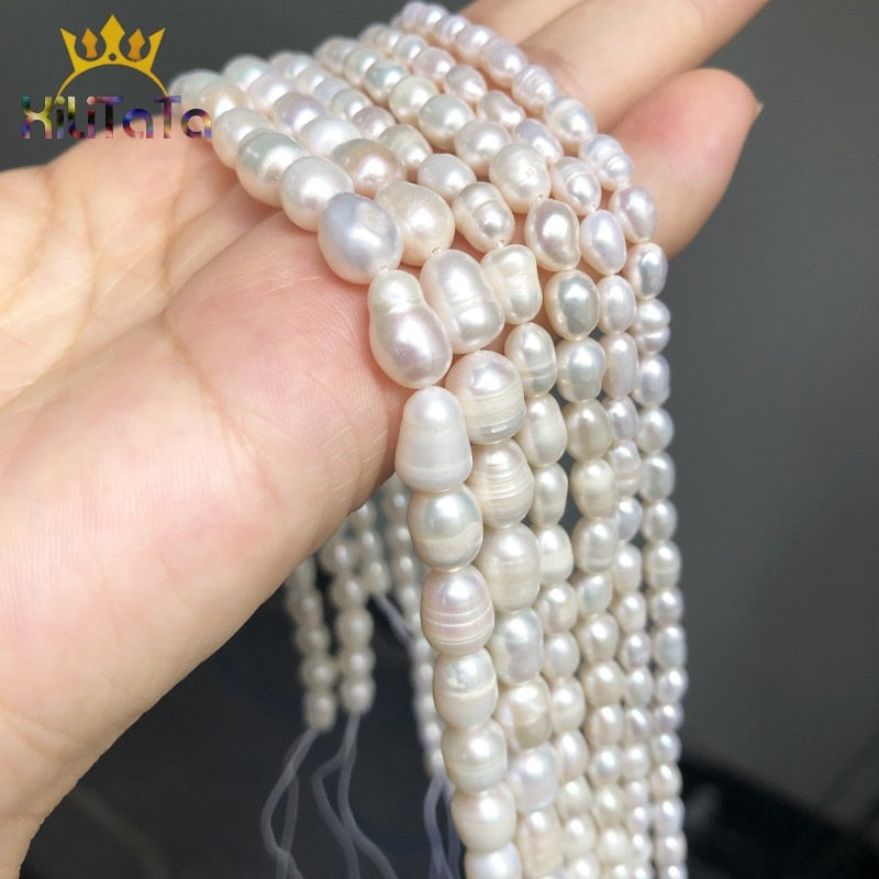 Natural Oval Shape Beads White Freshwater Pearl Beads For Women DIY Making Jewelry Bracelet Accessories 15"4.5-5mm/5.5-6mm/7-8mm - KiwisLove