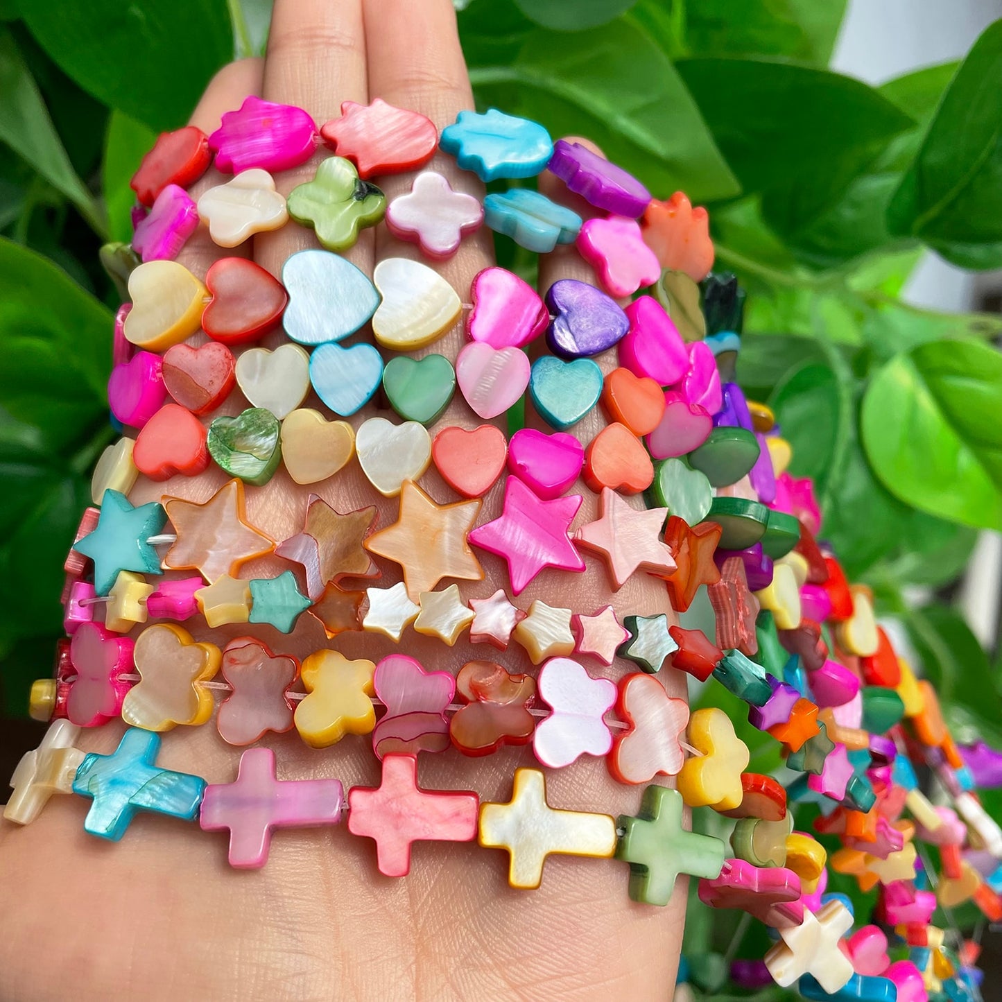 Natural Shell Beads Multicolor Mother of Pearl Love Star Cross Loose Spacer Beads for Jewelry Making DIY Bracelet Accessories - KiwisLove